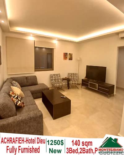 Fully Furnished 140 sqm new apartment for rent in Achrafieh-Hotel Dieu