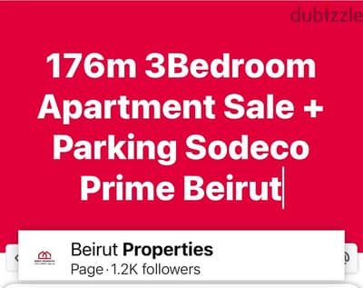 176m 3Bedroom Apartment Sale +Parking Sodeco Monot Intersect Beirut