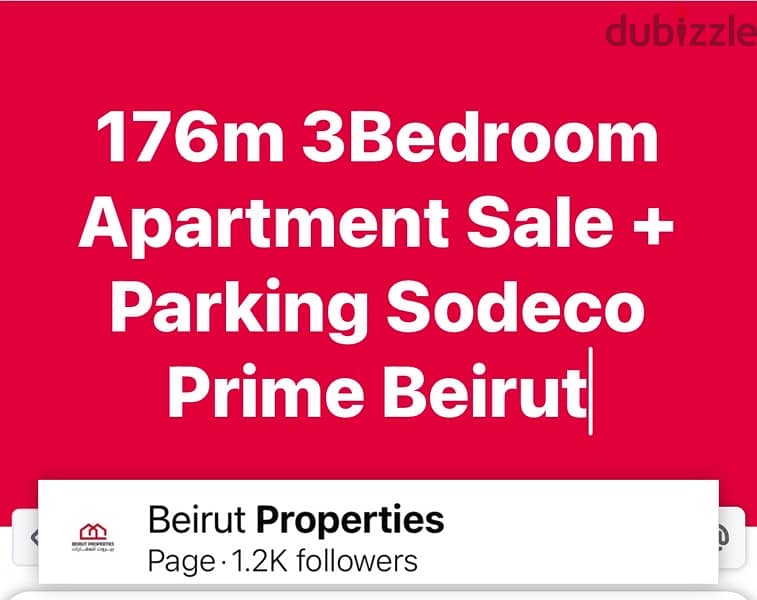 176m 3Bedroom Apartment Sale +Parking Sodeco Monot Intersect Beirut 0