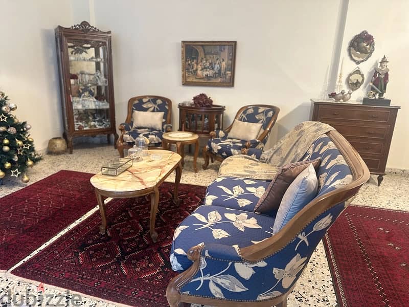 Elegant Sofa Set with Marble Tables Excellent Condition 0