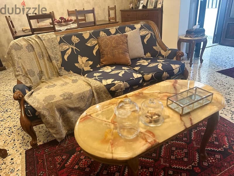 Elegant Sofa Set with Marble Tables Excellent Condition 1