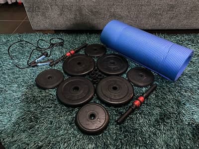 fitness equipments, dumbbells, yoga mats