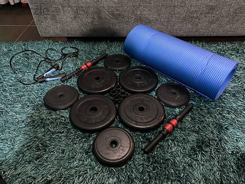 fitness equipments, dumbbells, yoga mats 0