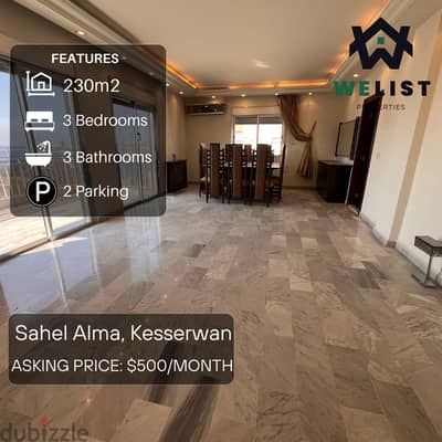 230sqm Apartment for rent in Sahel Alma  REF: MA25FSSA230500R