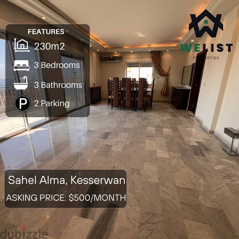 230sqm Apartment for rent in Sahel Alma  REF: MA25FSSA230500R 0