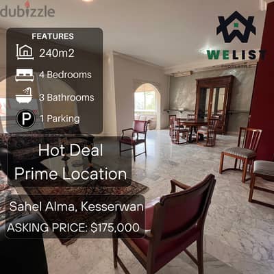 240sqm Apartment for sale in Sahel Alma - Jounieh  REF: MA25MSSA240175