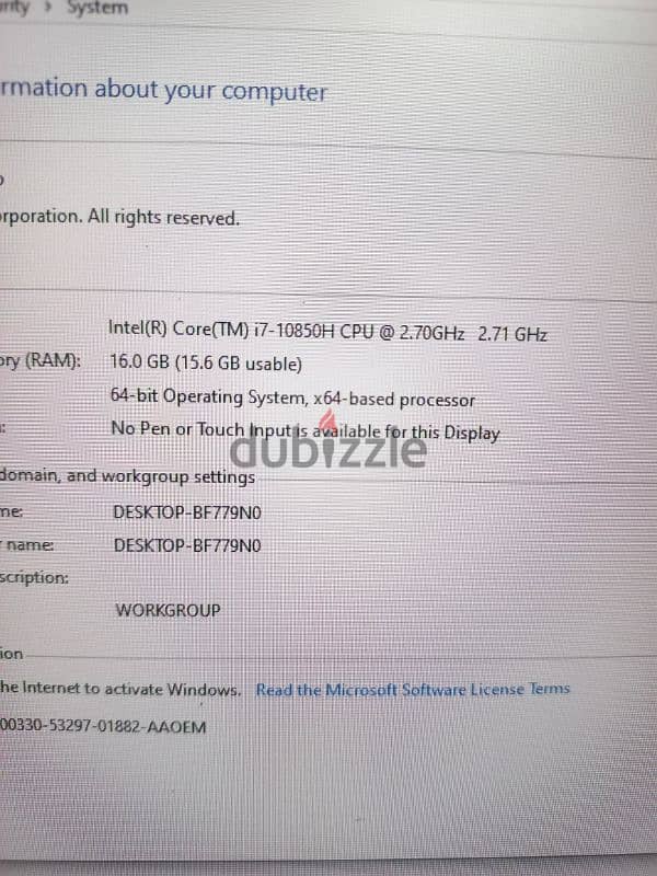 Laptop core i7 10850H/GEN 10/12 cores/RAM 16//super clen / 76084765 3