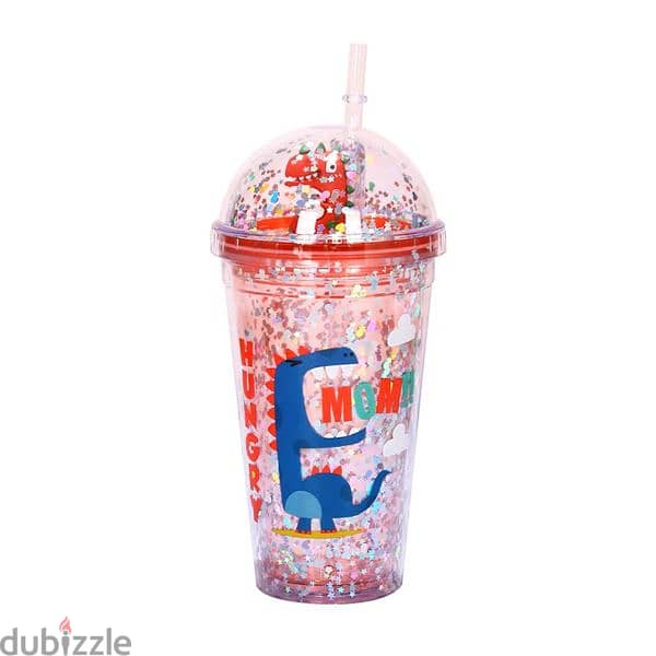 Dinosaur Plastic Glitter Straw Cups 450 ml 1