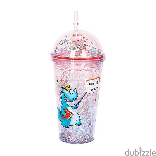 Dinosaur Plastic Glitter Straw Cups 450 ml 3