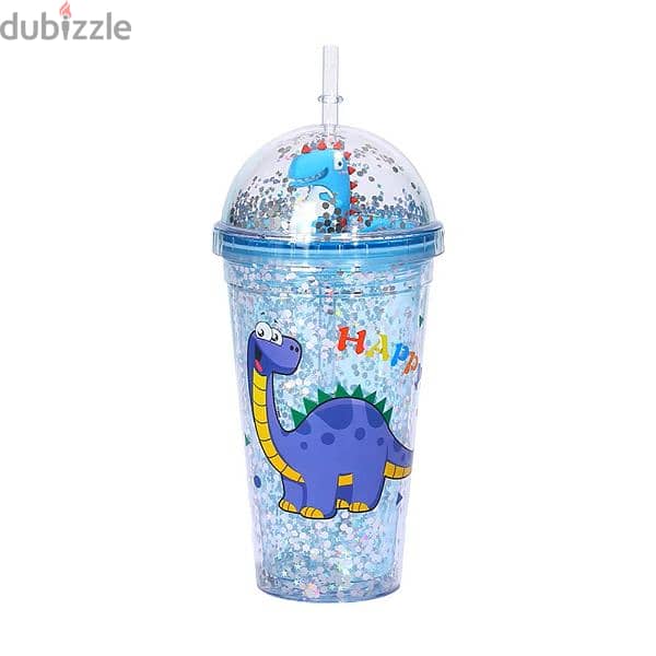 Dinosaur Plastic Glitter Straw Cups 450 ml 4