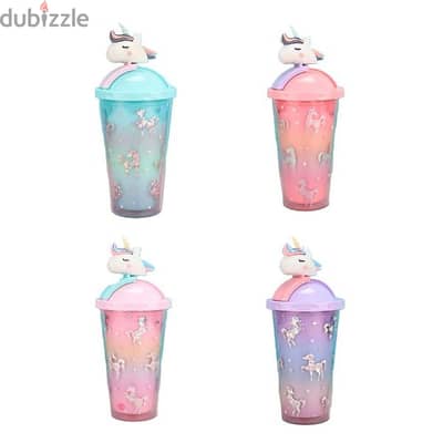 Unicorn Plastic Water Bottle With Straw 500 ml