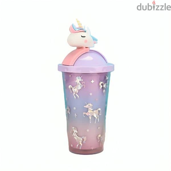 Unicorn Plastic Water Bottle With Straw 500 ml 1