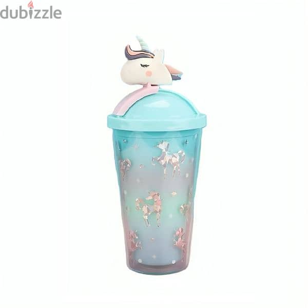 Unicorn Plastic Water Bottle With Straw 500 ml 2