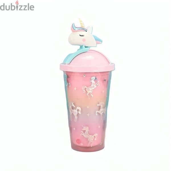 Unicorn Plastic Water Bottle With Straw 500 ml 4