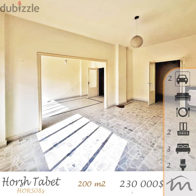 Horsh Tabet | Calm Surroundings | 200m² 3 Bedrooms Apart | 2 Parking 0