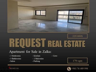 Apartment 170 sqm for Sale in Zalka شقة ١٧٠ متر مربع للبيع في الزلقا