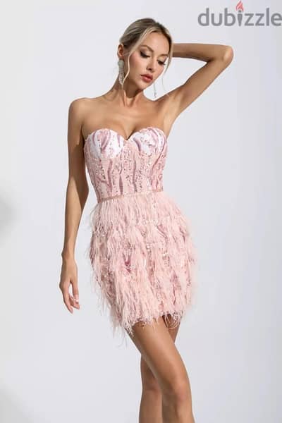 pink feather mini dress