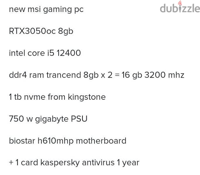 new msi gaming pc with RTX3050oc 8gb core,i5 12400 0