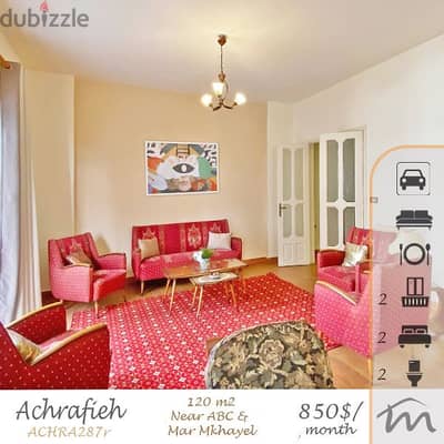 Ashrafieh | Furnished/Equipped 2 Bedrooms Apt | 2 Balconies | Parking