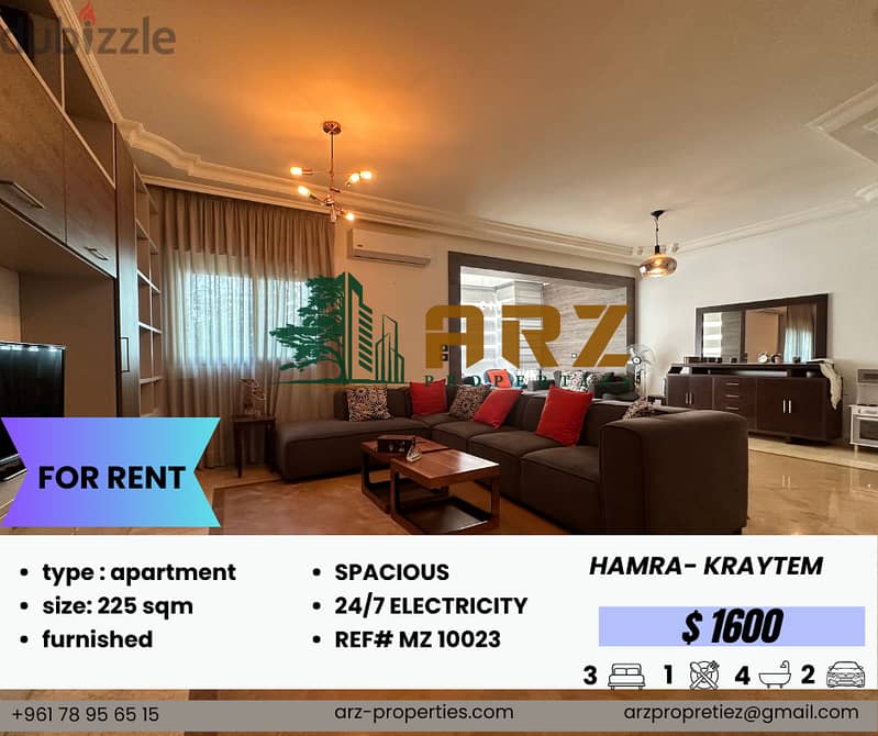 225 SQM APARTMENT FOR RENT IN HAMRA-KORAYTEM 0