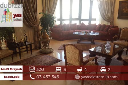 Ain El Mrayseh 320m2 | Good Condition | Prime Location | Sea View | PA