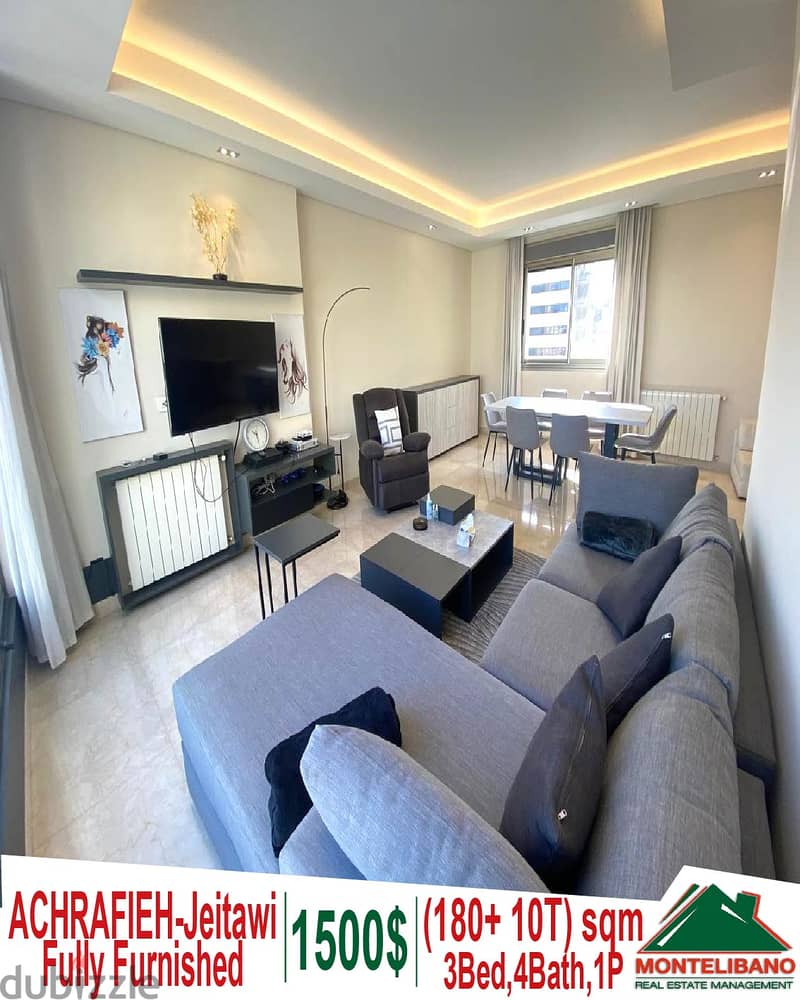 Fully Furnished New 180 sqm apartment for rent in Achrafieh-Jeitawi 0