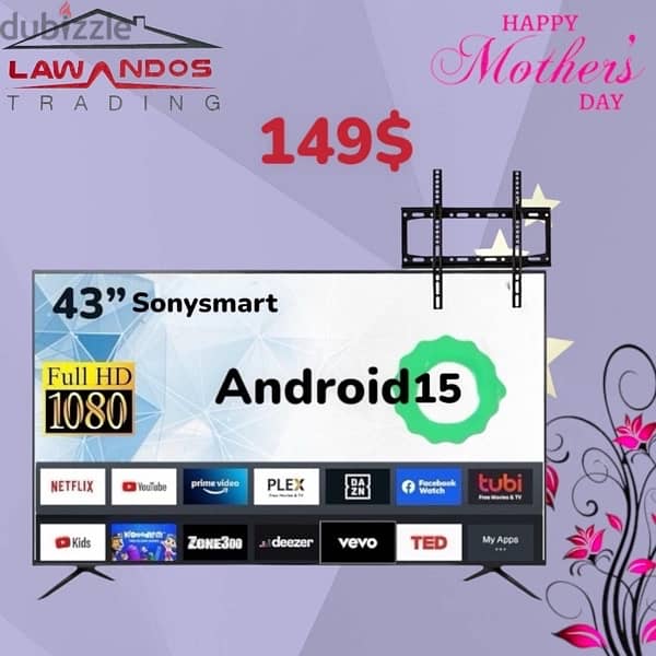 Led 43” SONYSMART smart ANDROID 15 مع ستاند 0