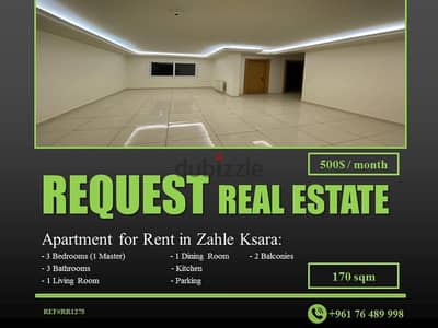 Apartment 170 sqm for Rent in Zahle Ksara شقة للايجار في كسارة