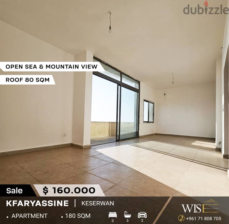 180 SQM Apartment with roof for SALE in Kfaryassine! 0