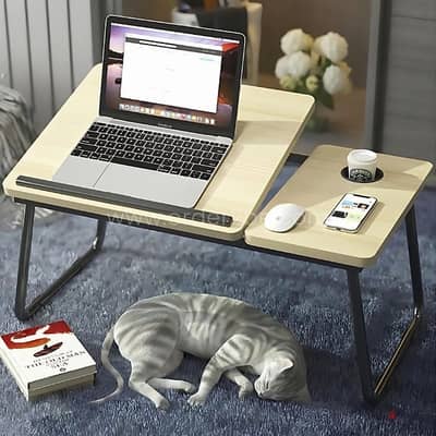 Wooden Adjustable Laptop Table – Foldable w/ 5 Angles & Cup Slot