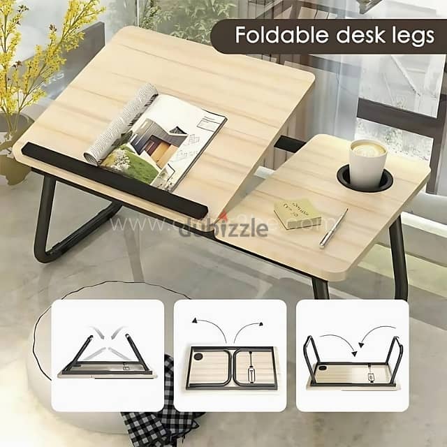 Wooden Adjustable Laptop Table – Foldable w/ 5 Angles & Cup Slot 2