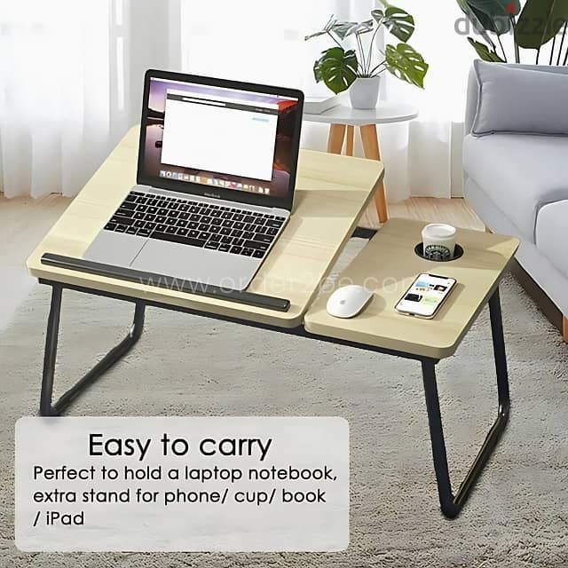 Wooden Adjustable Laptop Table – Foldable w/ 5 Angles & Cup Slot 9