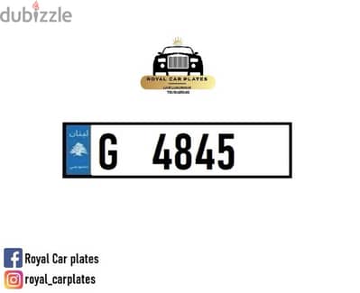 G 4845    Special 4 digits car plate number for sale