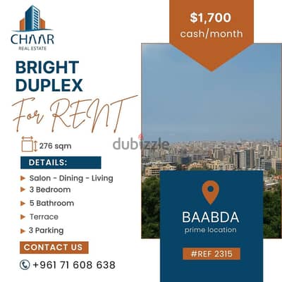 #R2315 - Duplex   Apartment for Sale in Baabda