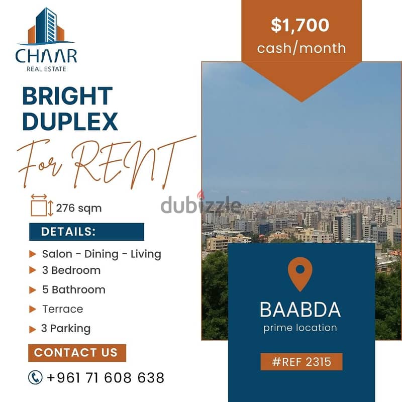 #R2315 - Duplex   Apartment for Sale in Baabda 0