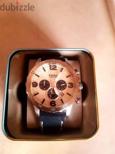 Men's Fossil Nate Chronograph Leather Strap Watch jr1480