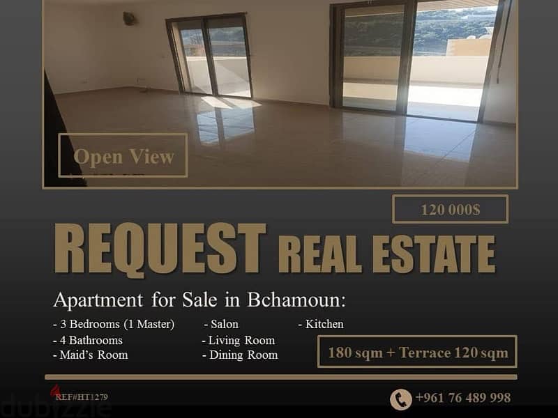 Apartment with Terrace for Sale in Bchamoun شقة + تراس للبيع في بشامون 0