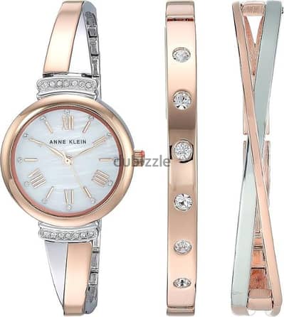 Anne Klein Crystal Accented Bangle Watch Set