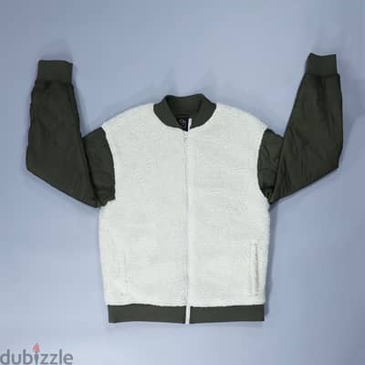 ORIGINAL USE Green & Cream Bomber Fleece Jacket