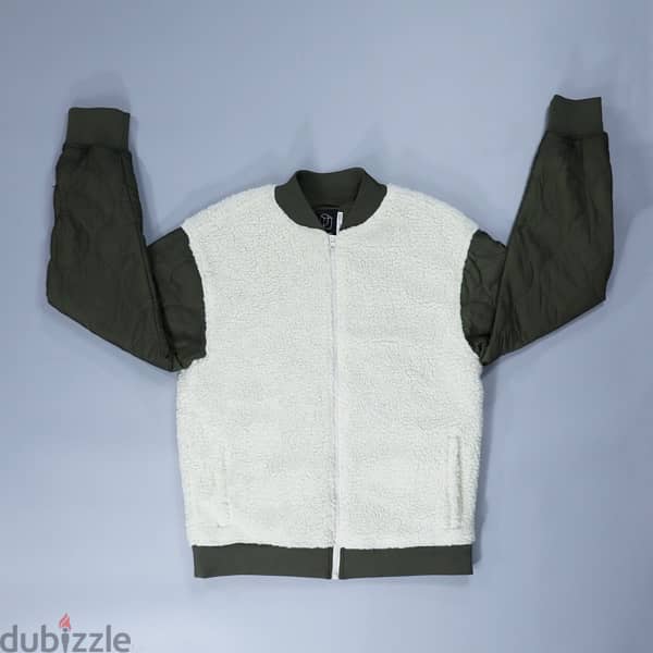 ORIGINAL USE Green & Cream Bomber Fleece Jacket 0