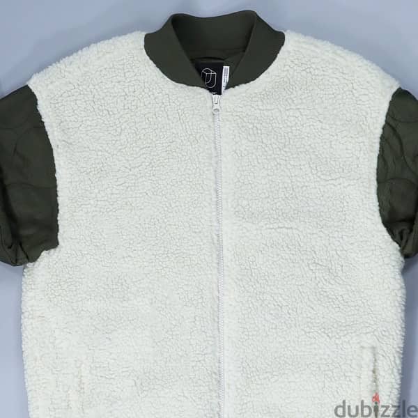 ORIGINAL USE Green & Cream Bomber Fleece Jacket 2