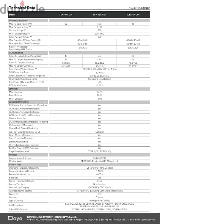 Deye Grid Tie G03 50KW 3P 4MPPT 3