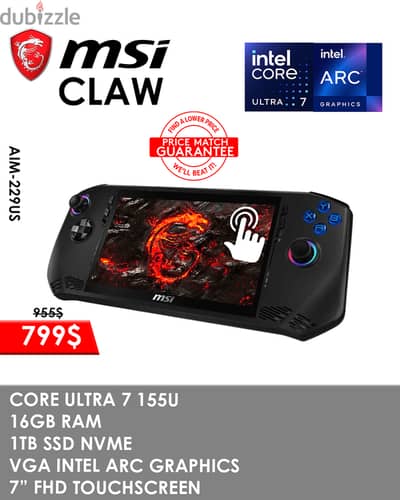 MSI CLAW AIM Core™ ULTRA 7 155U 16GB 1TB SSD 7 FHD 120HZ TOUCHSCREEN