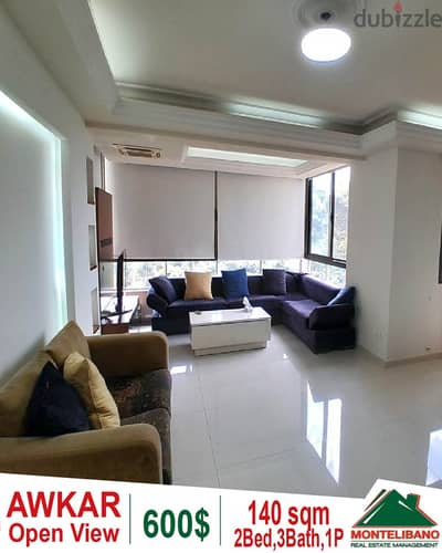 140 sqm apartment for rent in Awkar with an open view!!