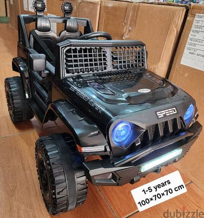 jeep wrangler 12volt ride on black motors. 2 battery. remote control.