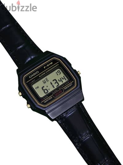 Custom Casio F91-W with Crocodile Black Leather