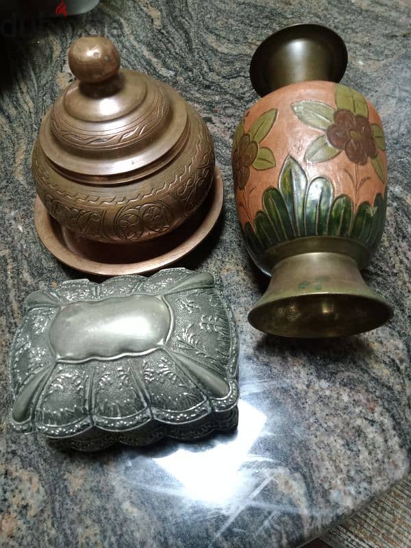 very old silver cup knife etain vase & jewelry box 2