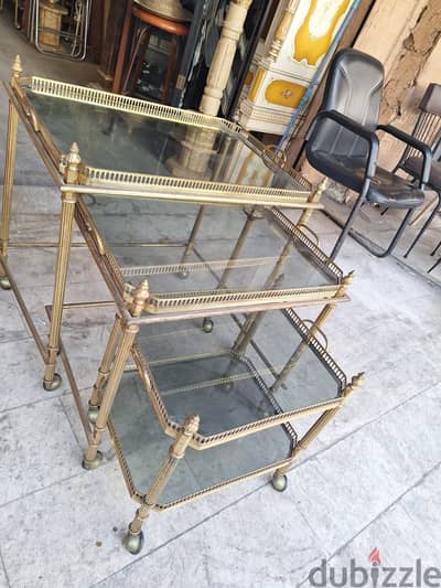 Set of Three French Bronze Nesting Tables with Glass Trays