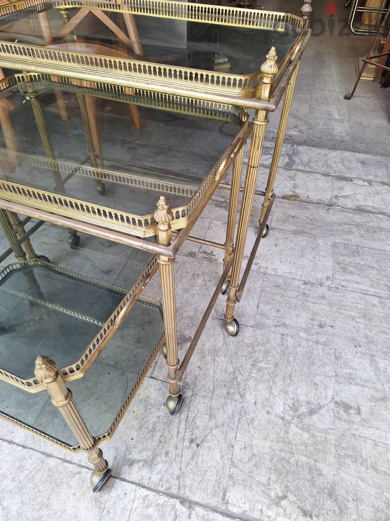 Set of Three French Bronze Nesting Tables with Glass Trays 3