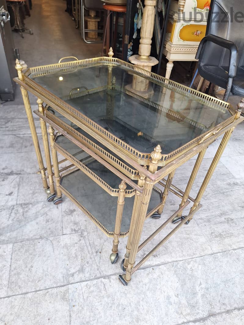 Set of Three French Bronze Nesting Tables with Glass Trays 4